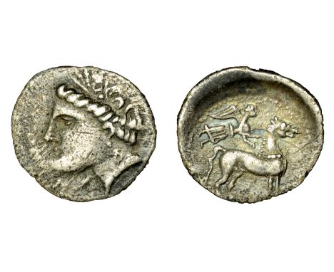 Greek Coinages, IBERIA, Uncertain tribe, Drachm, c. 2nd cent. BC, imitating the coinage of Emporion, head of Arethusa left, w