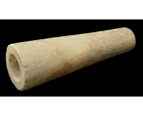 Bronze-Age, Near Eastern, Bactrian, a veined alabaster Kohl Pot, 10th cent. BC, 12.5cm x 4.3cm at the mouth, 270g, of tubular