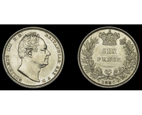 William IV (1830-1837), Sixpence, 1837, b of britanniar over r (ESC –; S 3836). Sometime cleaned, otherwise extremely fine, v