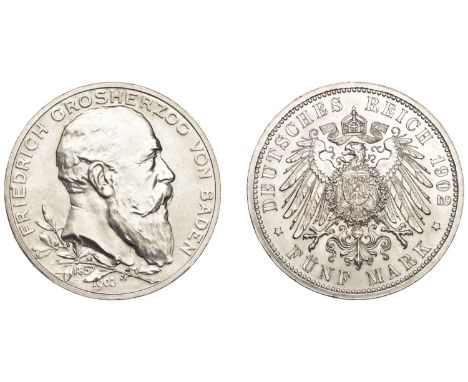 Germany, BADEN, Friedrich I, 5 Marks, 1902 (Dav. 534; KM. 273). Good extremely fine £150-£180