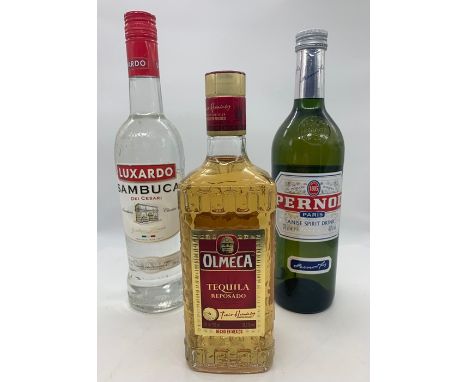 A Selection of Olmeca tequila, Pernod and Luxardo sambuca 