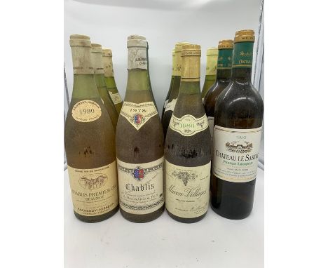 Mixed case of French white wine to include five Chablis from various years and estates, three Puligny-Montrachet 1987 by Jaff