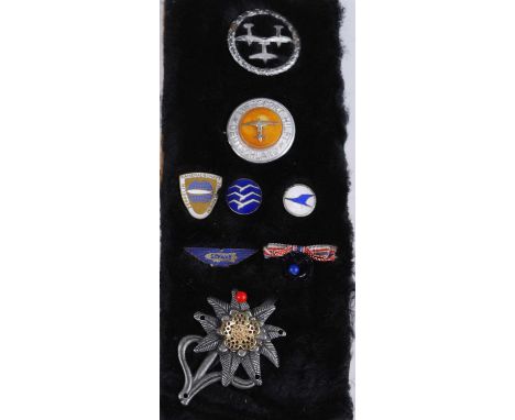 A small collection of German badges and tinnies, to include Edelweiss, Iron Cross button hole ribbon, Luftwaffe Supporters ti