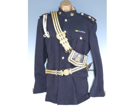 A post WW II Royal Army Pay Corps Officers dress jacket, with ribbon bar for the Africa Genral Service, General Service and L