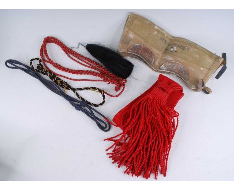A pair of post WW II white leather gaiters, together with a scarlet Sargeants sash, a red and green rope twist aiguillette, o