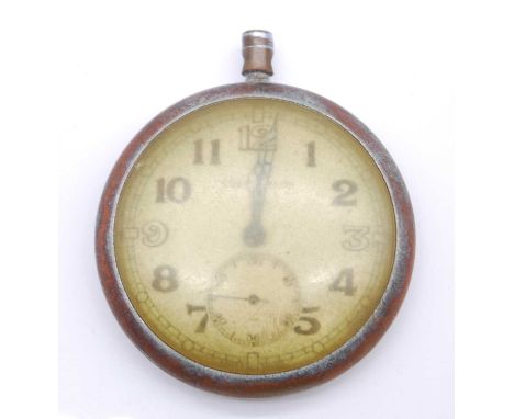 A Jaeger Le Coultre military issue open face pocket watch, having a signed white enamel dial with Arabic numerals and subdisi