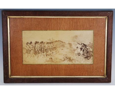 After Robert Gibb, (1845-1932), The Thin Red Line, Battle of Bacalava, print, mounted in an oak frame, 41 x 62cm, together wi