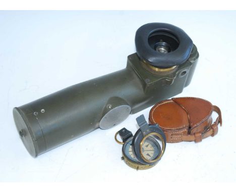 A WW II Mk IV prismatic compass, marked Newton &amp; Co London No. 121, in an associated brown leather case stamped Ross &amp