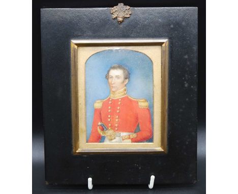 English school, early 19th century, three quarter length portrait miniature of the Duke of Wellington in dress uniform agains