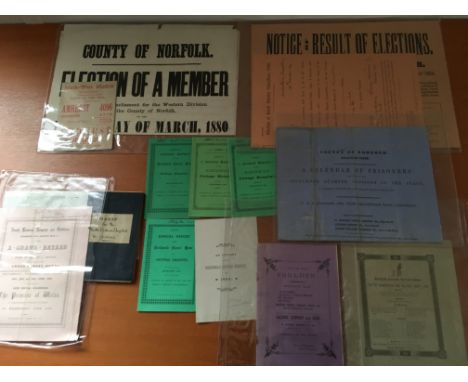 SELECTION MAINLY VICTORIAN EPHEMERA WITH LOCAL INTEREST, NORTHWOLD COTTAGE HOSPITAL ANNUAL REPORTS, SWAFFHAM PRISON 1866 CALE