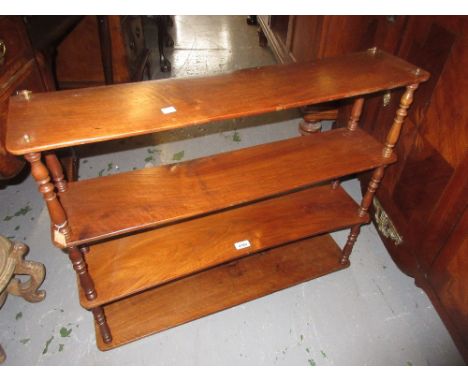 19th Century mahogany rectangular four tier wall shelf with turned supports