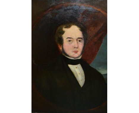 19th Century oil on canvas, head and shoulder portrait of a gentleman, 30ins x 25ins, unframed