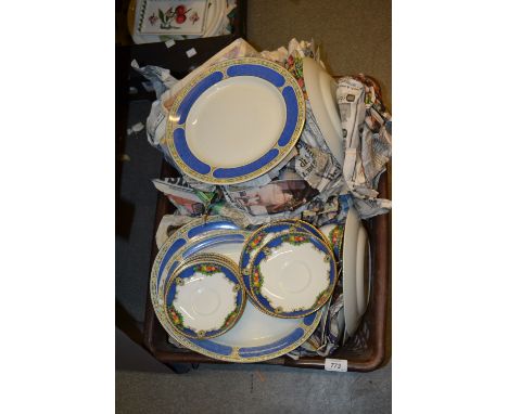 Booths / Fenton blue, gilt and fruit decorated tea service together with a Lawley dinner service, both circa 1930