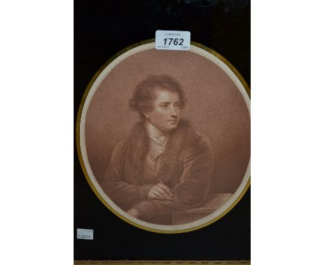 Late 18th or early 19th Century gilt framed sepia stipple engraving, portrait of Sir Joshua Reynolds after Marward