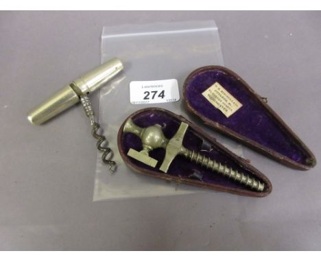 Champagne barrel tap in original fitted case together with a folding corkscrew