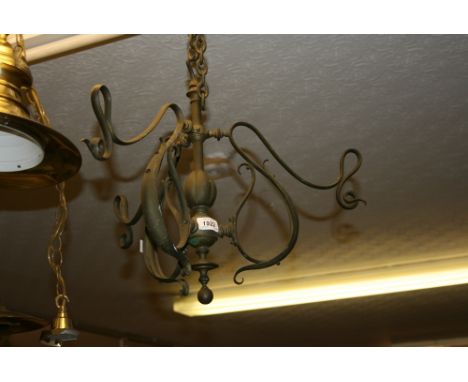 Art Nouveau brass three branch light fitting in the style of Benson