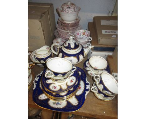 Coalport part tea service decorated with floral sprigs and blue and gilt borders, together with a 19th Century English lustre