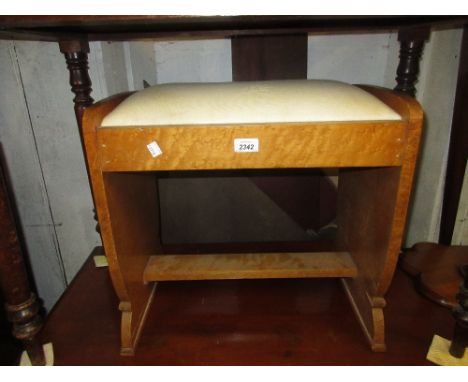 Art Deco birds eye maple stool with padded seat together with an Art Deco lamp standard