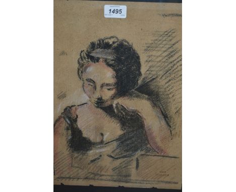 Framed coloured chalk drawing, portrait of a lady, bearing Vente Guillaumin stamp