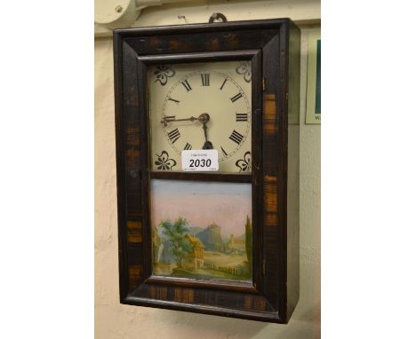 Small American rectangular simulated rosewood single train wall clock by the Congress Clock Company, together with a reproduc