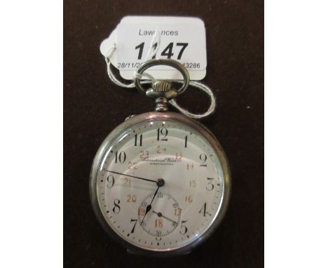 International Watch Co. 19th Century Continental silver cased crown wind open face pocket watch, the enamel dial with Arabic 