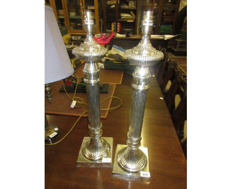 Pair of tall silver plated reeded column form table lamp bases