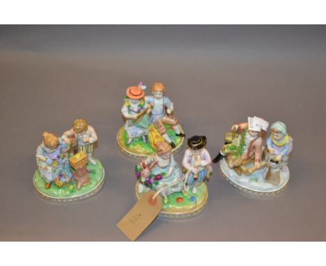 Set of four 20th Century Dresden porcelain groups of children