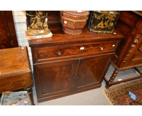 19th Century mahogany chiffonier with a shelf back above a long drawer and two panelled doors on a plinth base