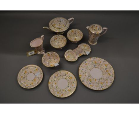 Royal Worcester (especially made for Asprey's), floral and gilt decorated tea for two service on a pale pink ground comprisin