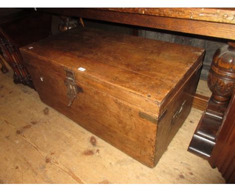 19th Century rectangular teak trunk with hinged cover