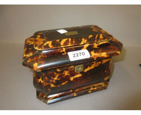 19th Century sarcophagus shaped two division tortoiseshell tea caddy
