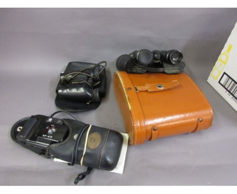 Pair of Summit 7 x 50 binoculars in leather case, small pair of Nikon binoculars and a Minolta pocket camera