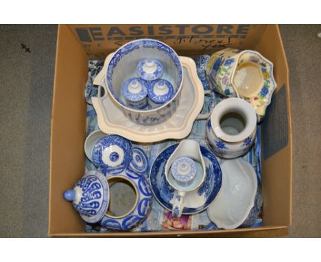 Quantity of blue and white decorative china including a Masons Ironstone jug, Spode etc.