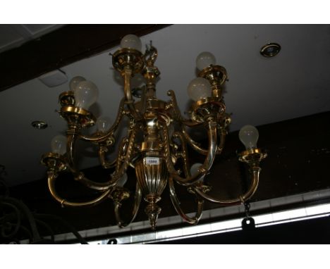 Large modern brass multi light electrolier (shades lacking)
