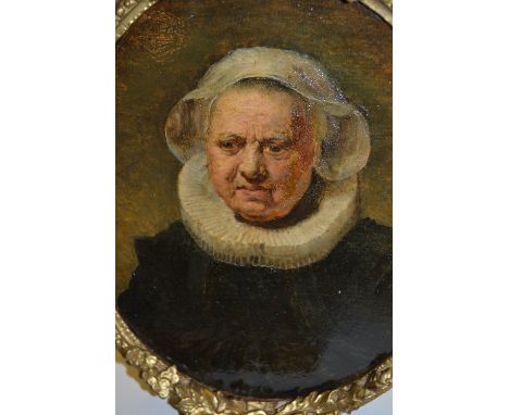19th Century oil on board, portrait of a Dutch lady, oval