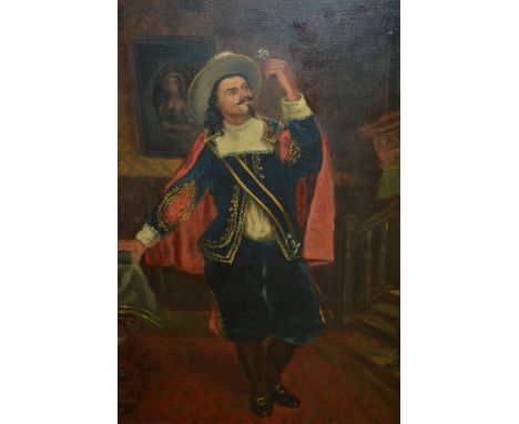 E. Percy Wylde, signed oil on canvas, portrait of a cavalier raising a glass, 19.5ins x 14ins