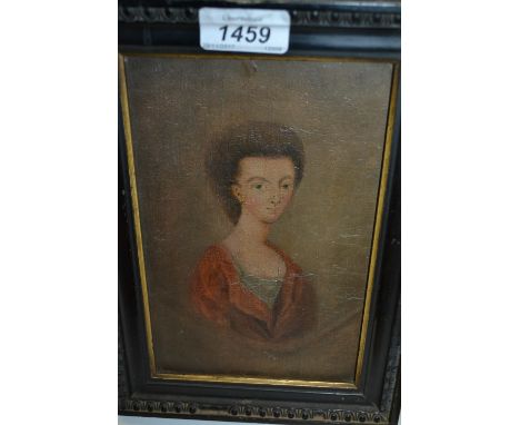 Antique ebonised framed portrait of an 18th Century lady, 7.5ins x 5ins