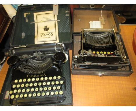 Corona typewriter in fitted case together with another Corona cased typewriter