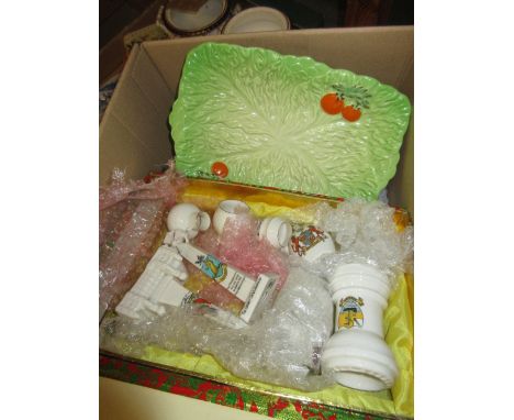 Box containing a quantity of various china including: Beswick, Radford and small quantity of crested china including Goss