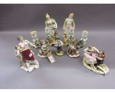 Rudolstadt porcelain figure of a courting couple together with a Continental porcelain figure of a classical female artist, p