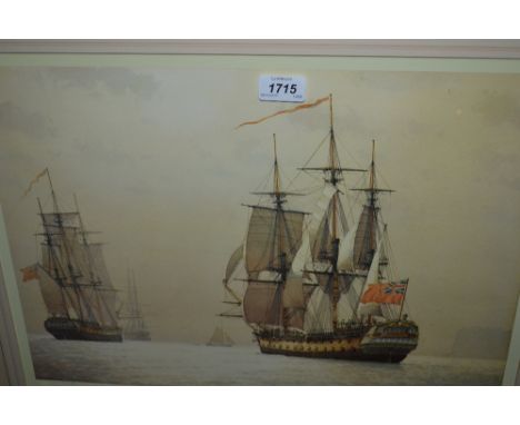Derek Gardner, artist signed coloured print ' Defence ', gilt framed together with a Frank Shipsides, signed coloured print, 