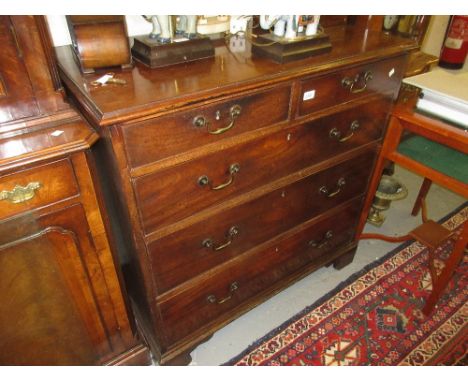 George III mahogany straight front chest, the moulded top above two short and three long drawers with brass swan neck handles