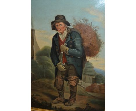 19th Century English school, oil on canvas, portrait of a woodsman in a landscape, 21ins x 15ins