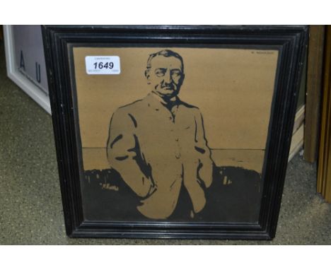 W. Nicholson, wood block print of Cecil Rhodes, together with a reproduction skiing poster of Austria