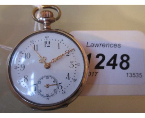 Continental silver cased crown wind fob watch, the enamel dial with Roman numerals and subsidiary seconds