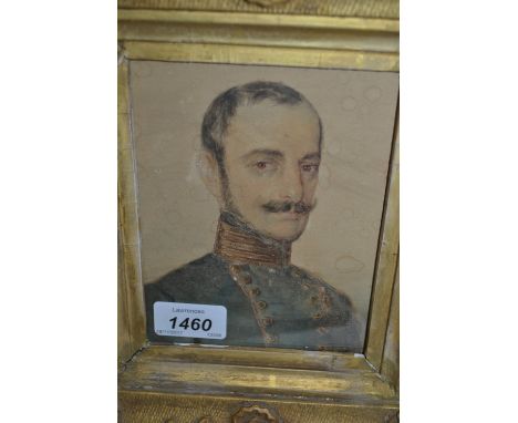 Heavy gilt framed portrait of a military gentleman, 6ins x 4.5ins
