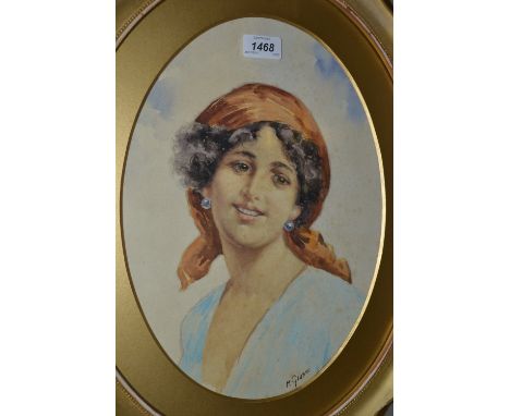 M. Gianni, signed watercolour, portrait of an Italian girl, oval gilt frame