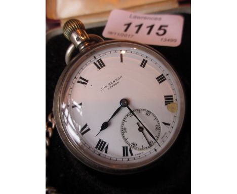 J.W. Benson, silver cased pocket watch having enamel dial with Roman numerals and subsidiary seconds (dial a/f), in original 