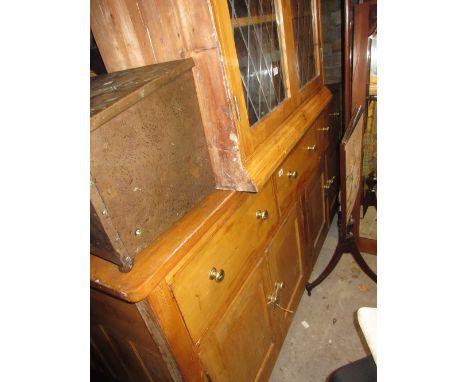 Large early 20th Century pine dresser with a shelf and cupboard back above a typical base with drawers and cupboards