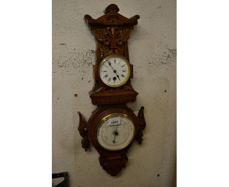 Late Victorian oak clock / barometer by Joseph Davis and Co. London